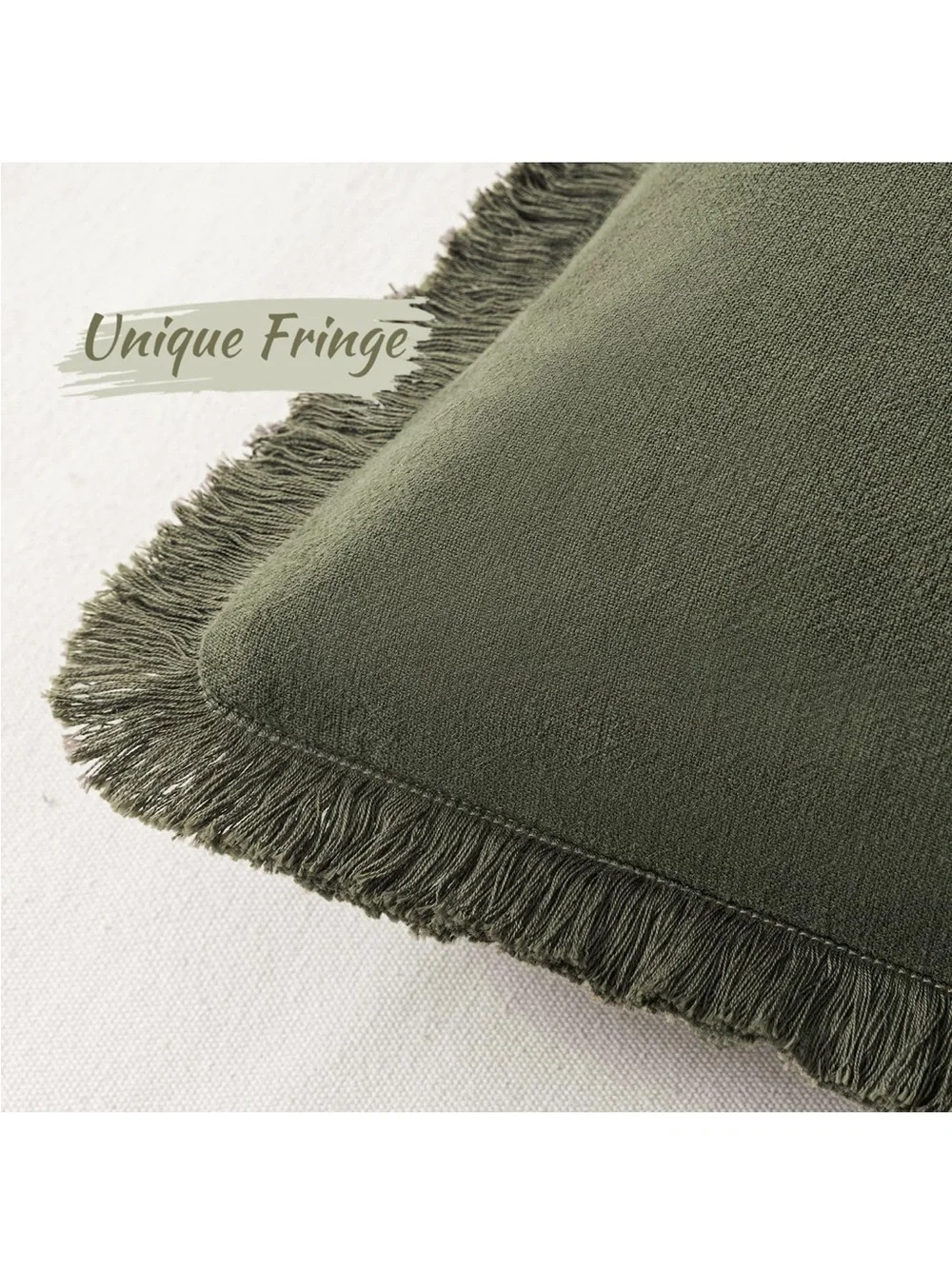 NEW MIULEE Linen Fringe Decorative Euro Throw Pillow Covers Olive Green 24”x24”